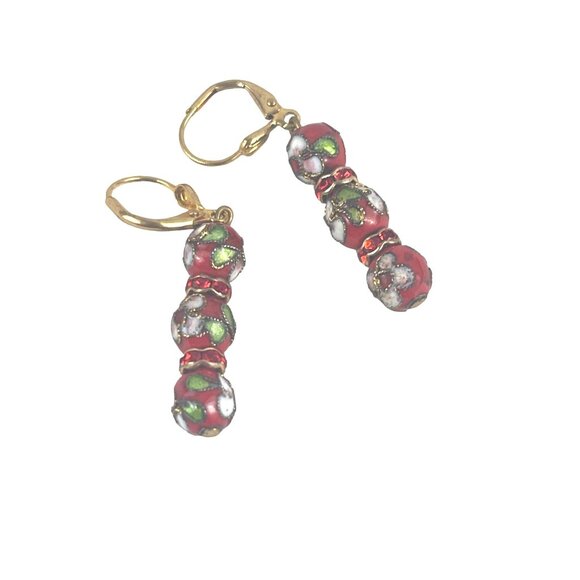 Handcrafted Cloisonné Enamel Dangle Earrings With Leverback Closure - Picture 6 of 6